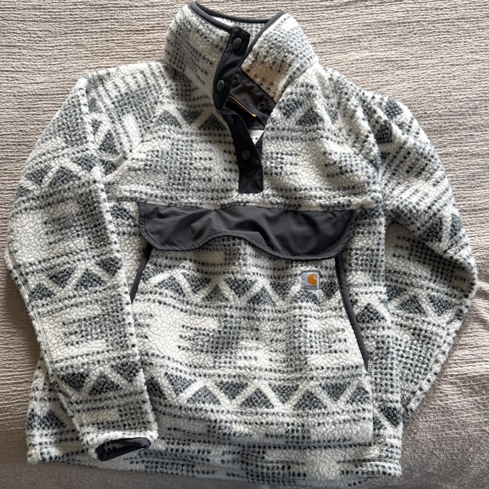 Carhartt Cream & Gray Geometric Sherpa Snap Pullover